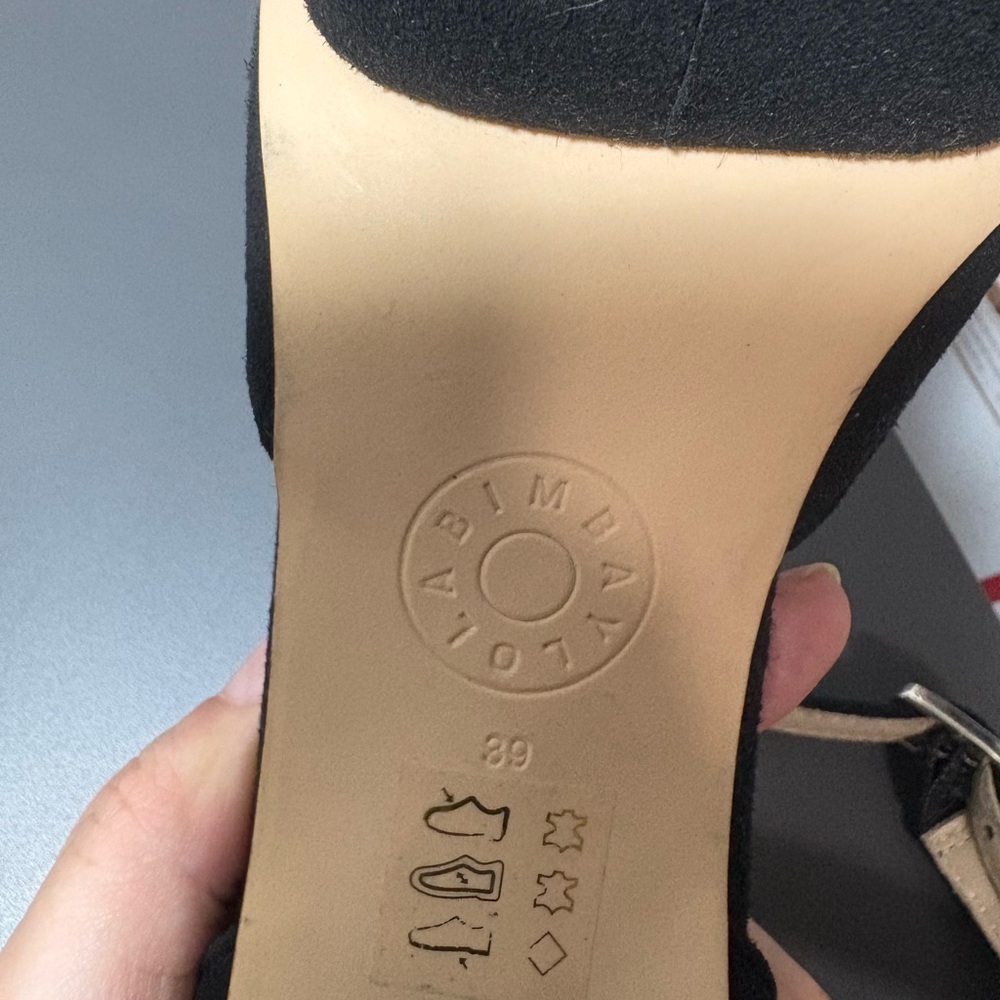 BIMBA Y LOLA Black Suede Chunky Heel Peep-Toe Sandals - Picture 7 of 10